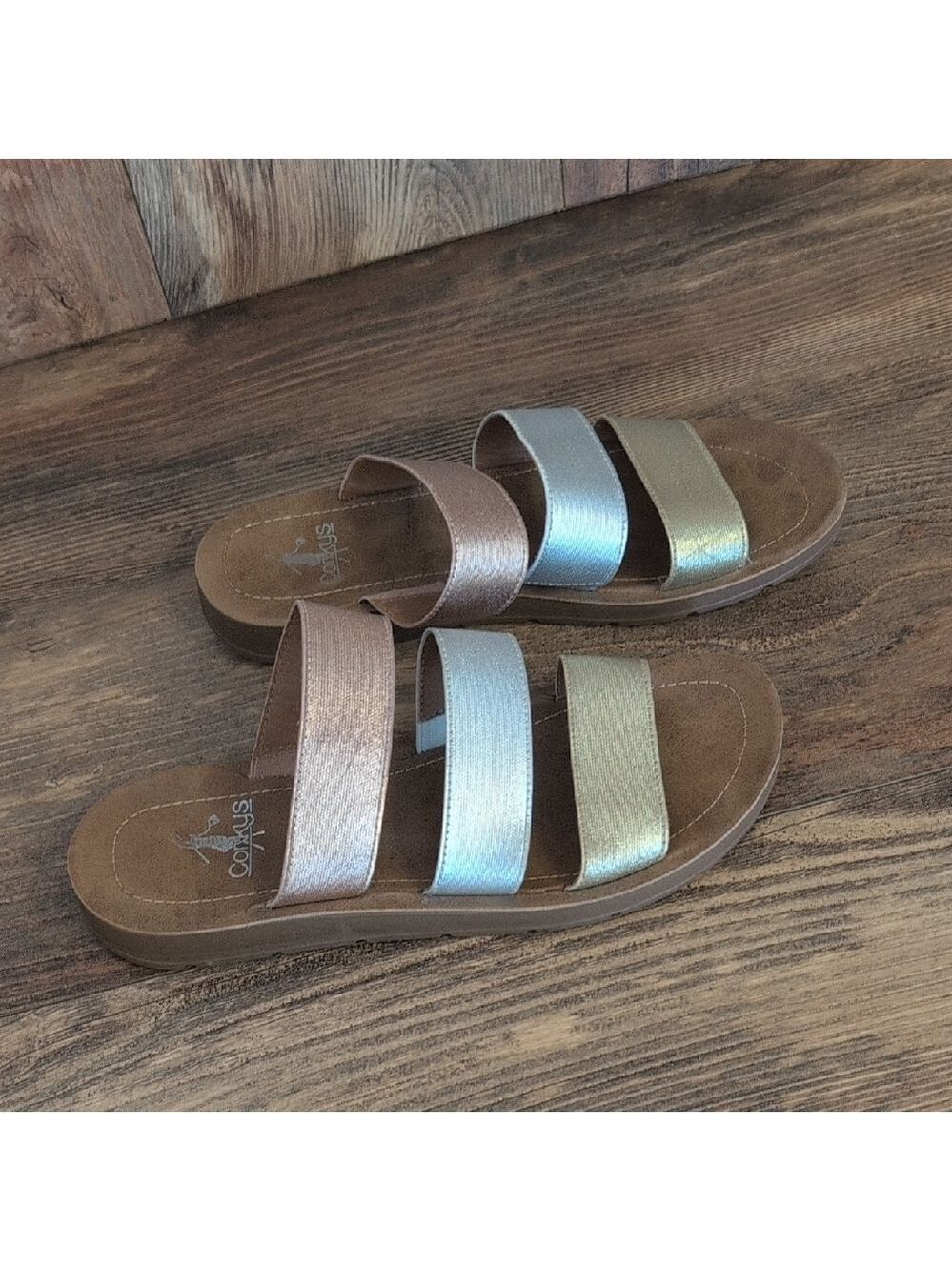 Corkys Multicolor Dafne Mixed Metal Slide Strappy Sandals 7 L111